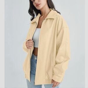 NWT Zip-Up Faux Leather Jacket In Vanilla Size Woman's XXL